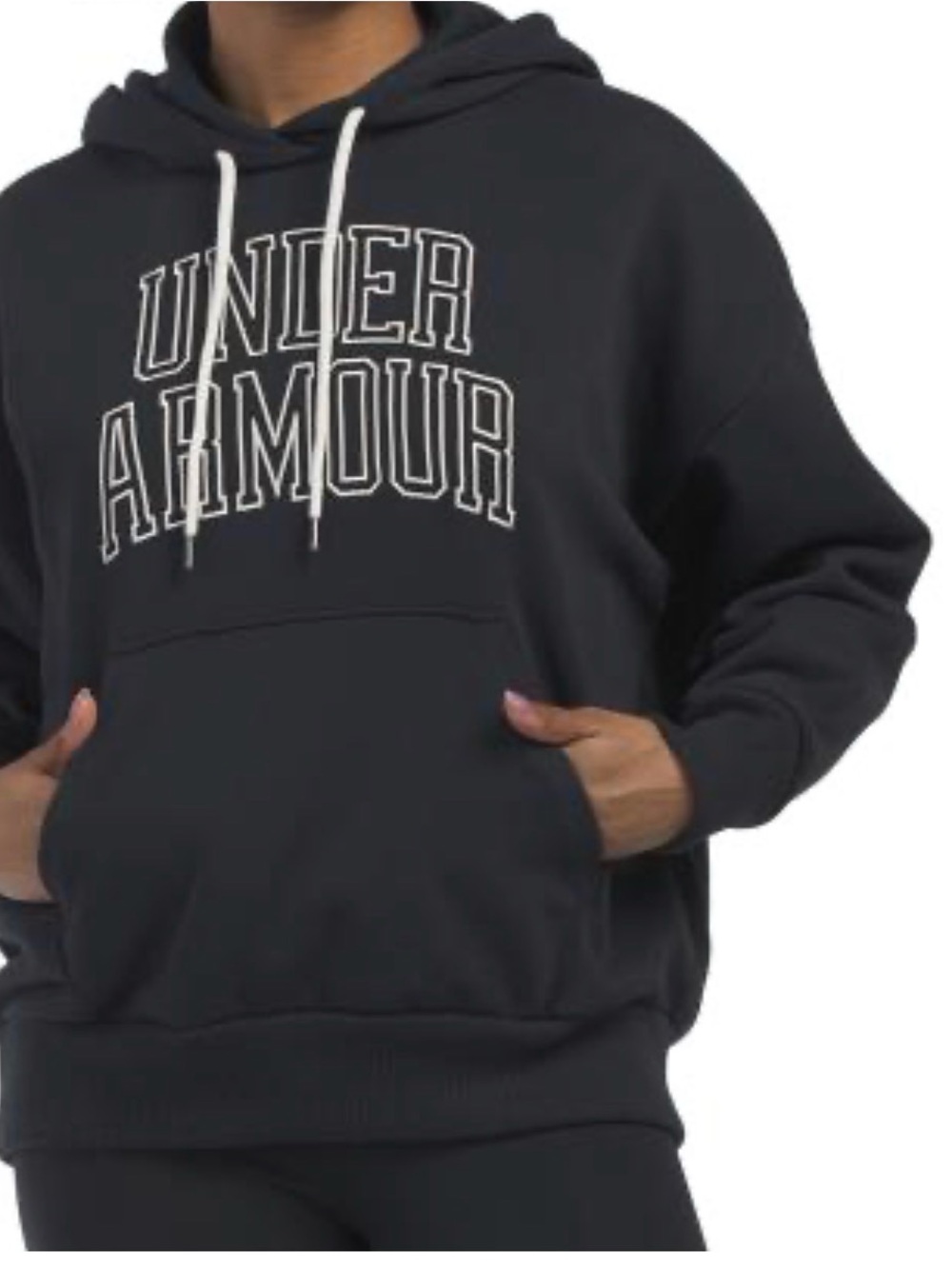 Under Armour Icon Terry Black Hoodie with White Logo and Drawstrings